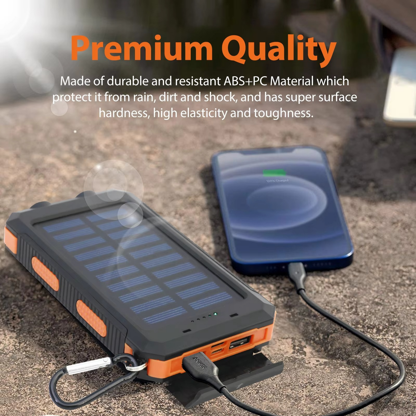 Portable Solar Power Bank with Dual USB and LED Flashlight