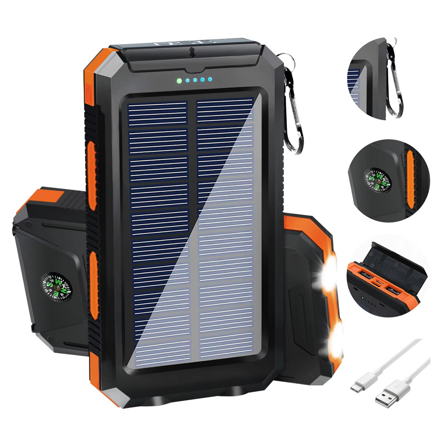 Portable Solar Power Bank with Dual USB and LED Flashlight
